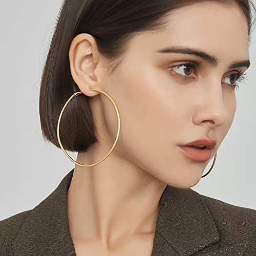 Gold Plated Large Hoop Earrings Set - Hypoallergenic