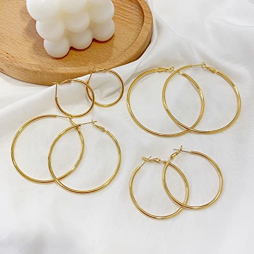 Gold Plated Large Hoop Earrings Set - Hypoallergenic