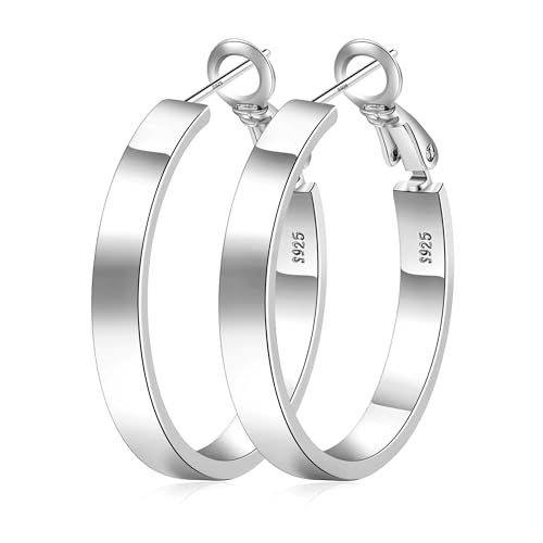 Silver Hoop Earrings - 4MM Wide, 14K Gold Plated