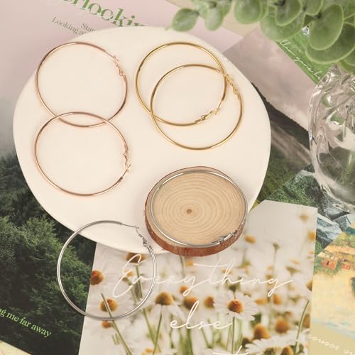 3 Pairs XL Gold Hoop Earrings Set for Women