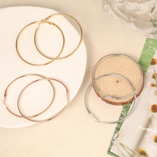 3 Pairs XL Gold Hoop Earrings Set for Women