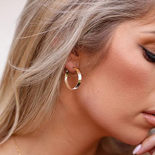 Silver Hoop Earrings - 4MM Wide, 14K Gold Plated