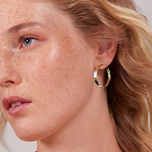 Silver Hoop Earrings - 4MM Wide, 14K Gold Plated