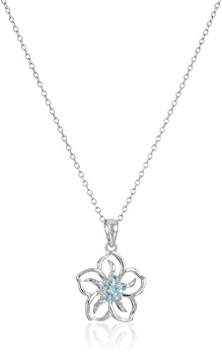 Sterling Silver Aquamarine Flower Pendant Necklace, 18