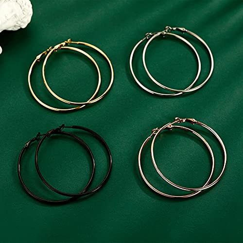 4 Pairs Stainless Steel Hoop Earrings Set for Women
