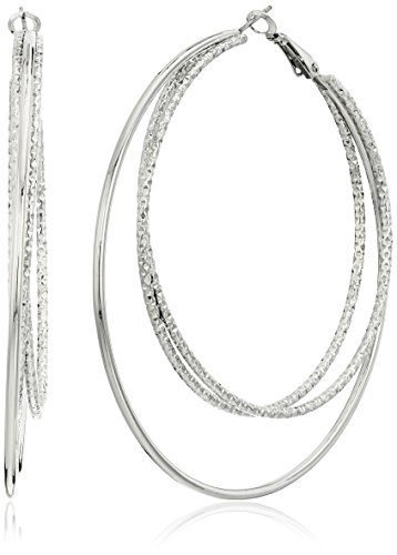 Silver Hoop Earrings by Guess, Smooth and Textured