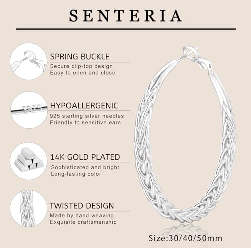 Senteria 925 Sterling Silver Lightweight Twisted Hoop Earrings