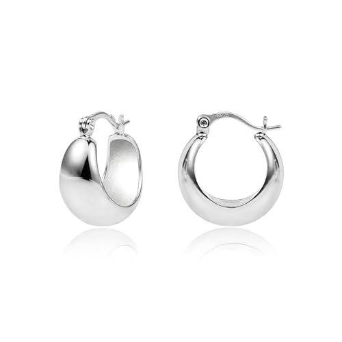 Chunky Silver Huggie Hoop Earrings- Hypoallergenic Sterling Silver