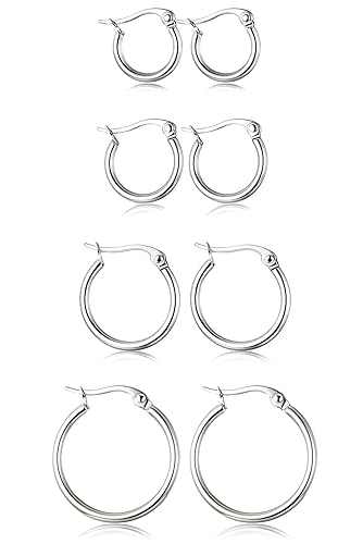 ORAZIO Set of 4 Stainless Steel Hoop Earrings