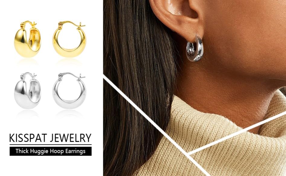 Chunky Silver Huggie Hoop Earrings- Hypoallergenic Sterling Silver