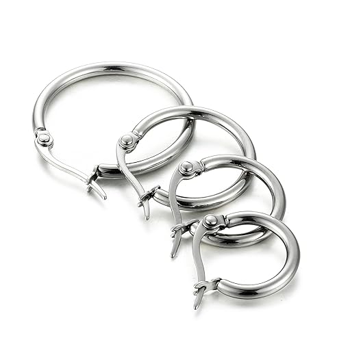 ORAZIO Set of 4 Stainless Steel Hoop Earrings