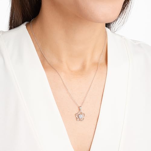 Sterling Silver Aquamarine Flower Pendant Necklace, 18