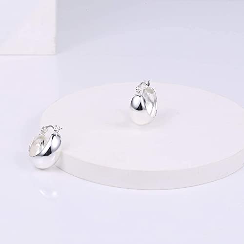 Chunky Silver Huggie Hoop Earrings- Hypoallergenic Sterling Silver