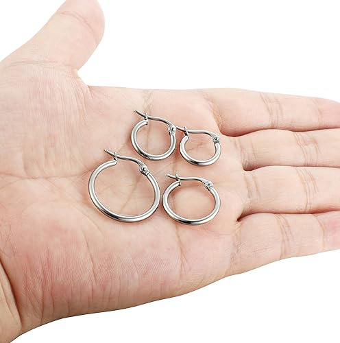 ORAZIO Set of 4 Stainless Steel Hoop Earrings