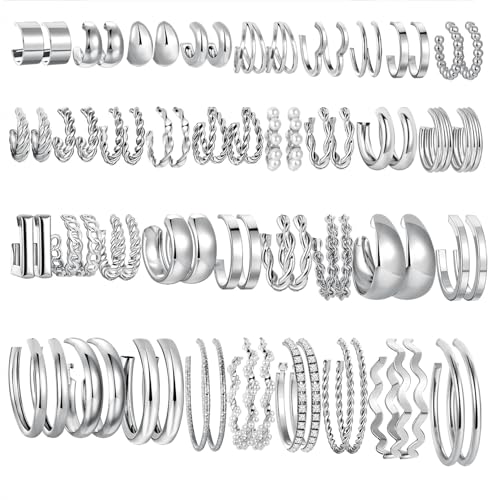 Chunky Gold Silver Hoop Earrings Set for Women