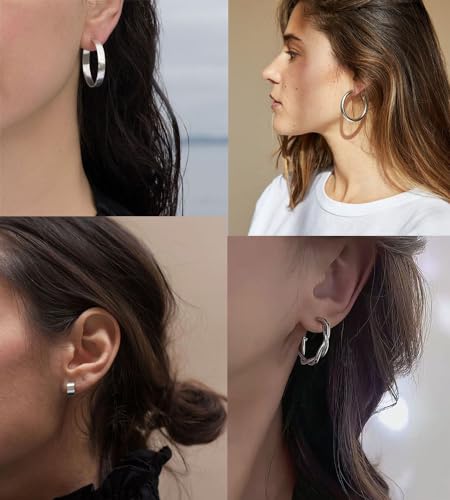 Chunky Gold Silver Hoop Earrings Set for Women
