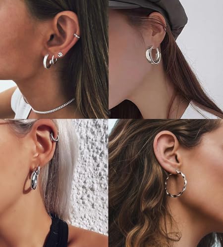 Chunky Gold Silver Hoop Earrings Set for Women