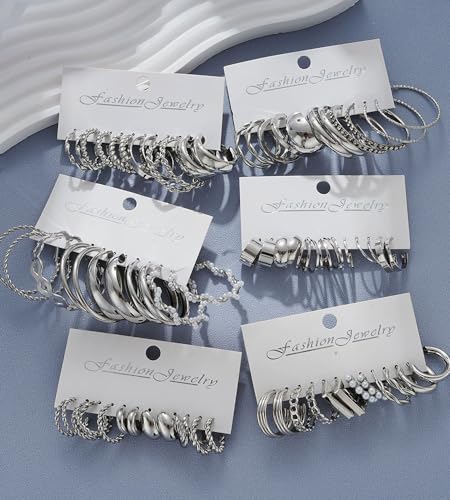 Chunky Gold Silver Hoop Earrings Set for Women