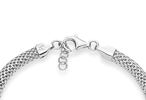 Silver Mesh Link Chain Bracelet for Women, Made in Italy