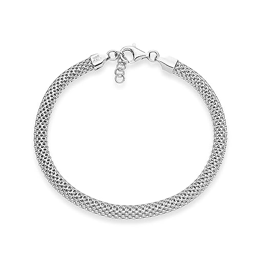 Silver Mesh Link Chain Bracelet for Women, Made in Italy