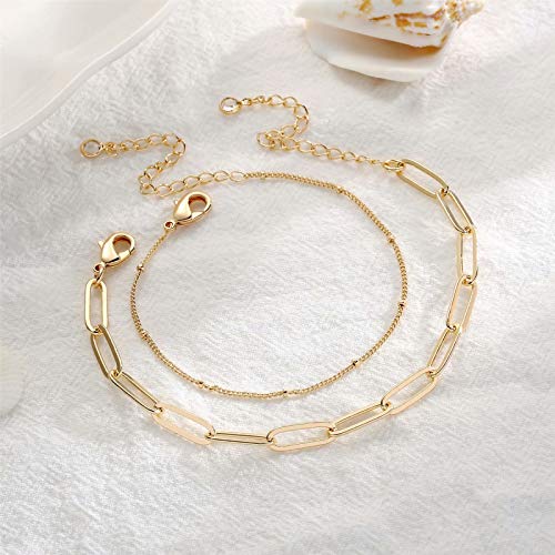 14K Gold Layered Oval Chain Bracelet for Women