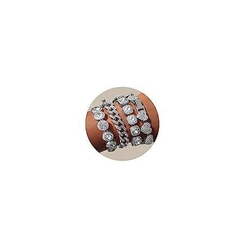 4PCS Gold & Silver Diamond Cuban Link Bracelet Set