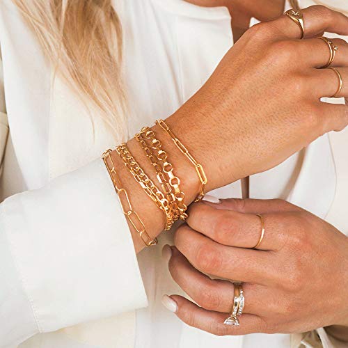 MEVECCO Gold Paperclip Chain Oval Link Bracelet Women