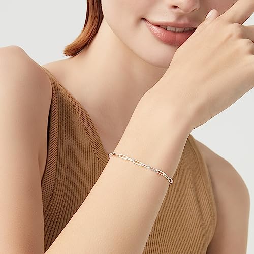 Miabella Solid 925 Sterling Silver Paperclip Bracelet Italy