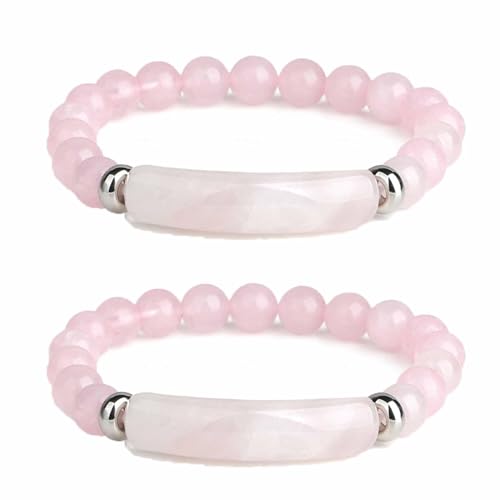Rose Quartz Pheromone Stretch Bracelet Set - Handmade Jewelry