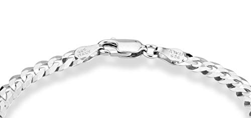 Miabella 925 Sterling Silver Diamond-Cut Cuban Link Bracelet