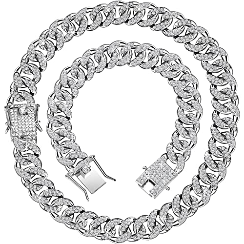 2-Piece Link Chain Necklace Bracelet Set Bling Unisex
