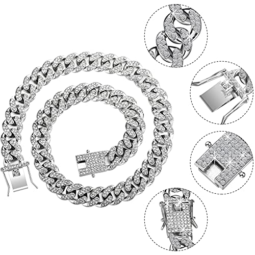 2-Piece Link Chain Necklace Bracelet Set Bling Unisex