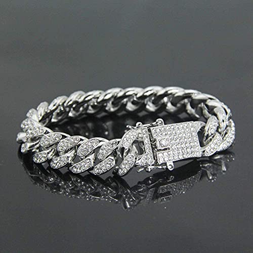 Gold Plated 12mm CZ Lab Diamond Miami Cuban Link Chain Bracelet