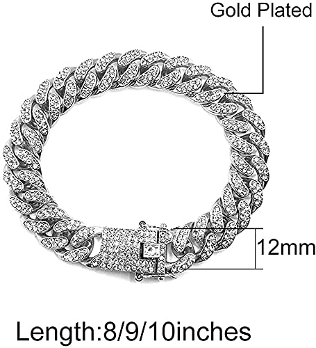Gold Plated 12mm CZ Lab Diamond Miami Cuban Link Chain Bracelet