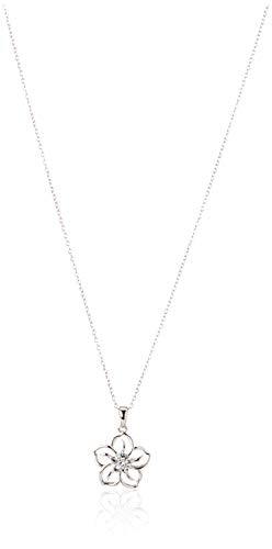 Flower Pendant Necklace with White Sapphire in Sterling Silver
