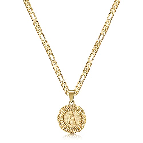 Gold plated initial pendant necklace with Figaro chain