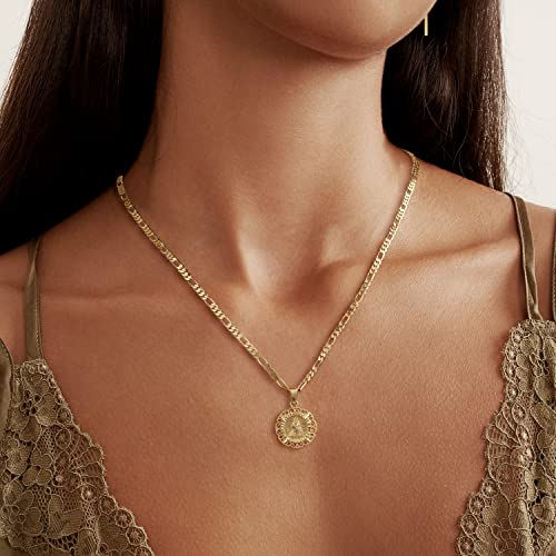 Gold plated initial pendant necklace with Figaro chain