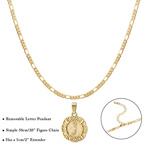 Gold plated initial pendant necklace with Figaro chain