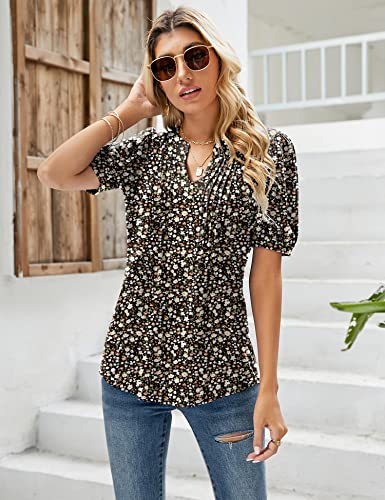 Floral V-Neck Puff Sleeve Summer Top (X-Large)