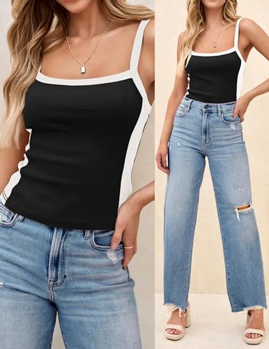 ZESICA Ribbed Knit Spaghetti Strap Crop Tank Top