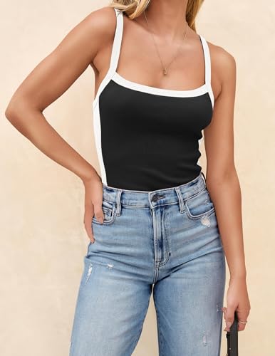 ZESICA Ribbed Knit Spaghetti Strap Crop Tank Top