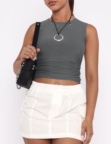 ZESICA Women's Charcoal Tank Top Summer Shirt Slim Fit