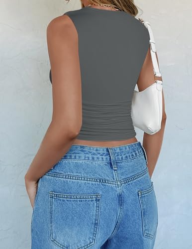 ZESICA Women's Charcoal Tank Top Summer Shirt Slim Fit