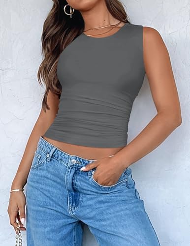 ZESICA Women's Charcoal Tank Top Summer Shirt Slim Fit