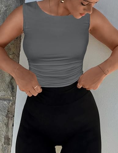 ZESICA Women's Charcoal Tank Top Summer Shirt Slim Fit