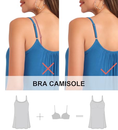 Blue Camisole with Built-in Bra and Adjustable Straps
