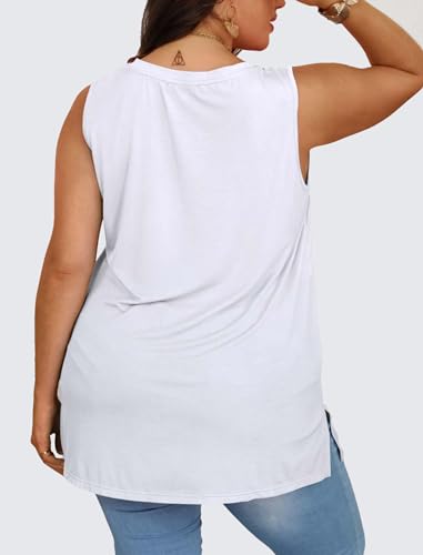 White V-Neck Tank Top for Women, Size 3X