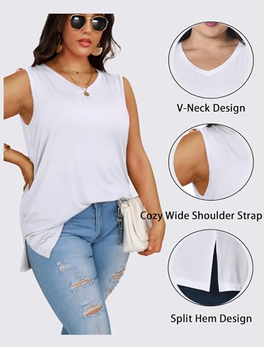 White V-Neck Tank Top for Women, Size 3X