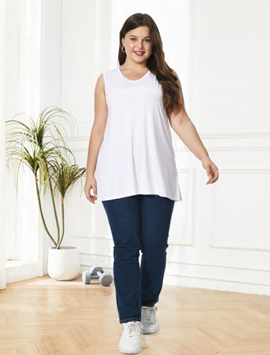 White V-Neck Tank Top for Women, Size 3X