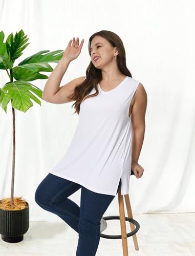 White V-Neck Tank Top for Women, Size 3X